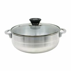 Outlet 🧨 Home Basics 10.3 Liter Basics Aluminum Caldero with Glass Lid, Satin Nickel ⭐