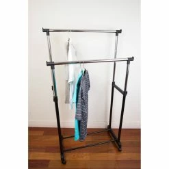 New ✨ Home Basics Chrome Plated Steel Double Garment Rack, Black 😀 -Home Basics Sales d8391ac2f38e497294211bc507cba04f 1080x