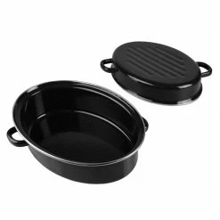 Outlet 😀 Home Basics Deep Oval Natural Non-Stick 12” Enameled Carbon Steel Roaster Pan with Lid, Black 👍 -Home Basics Sales daa080aeb1b740dabc63dbcb6034a7d0 1080x