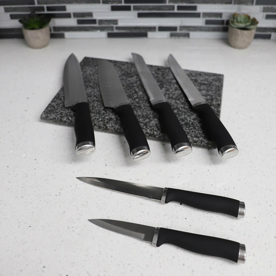 Hot Sale 🔥 Home Basics Soft Grip 12 Piece Knife Set with Sheaths, Black 👍 4 Hot Sale 🔥 Home Basics Soft Grip 12 Piece Knife Set with Sheaths, Black 👍 - Image 2
