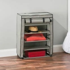 Deals 🌟 Home Basics 5 Tier Quick Set Up Portable Free-Standing Multi-Purpose Organizer with Non-Woven Fabric Shelves and Roll-Down Cover, Grey 🎉 -Home Basics Sales dc22efb017a14df9b73ed7492212a899 1080x