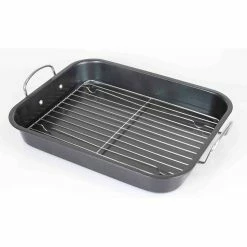 Wholesale ⭐ Home Basics Roast Pan with Grill Rack, Grey 👏