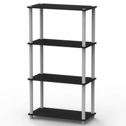 Best Sale ✔️ Home Basics 4 Tier Open Wood Storage Shelf, Black 💯