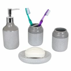 Deals ๐ Home Basics Crackle 4 Piece Ceramic Bath Accessory Set, Grey ๐