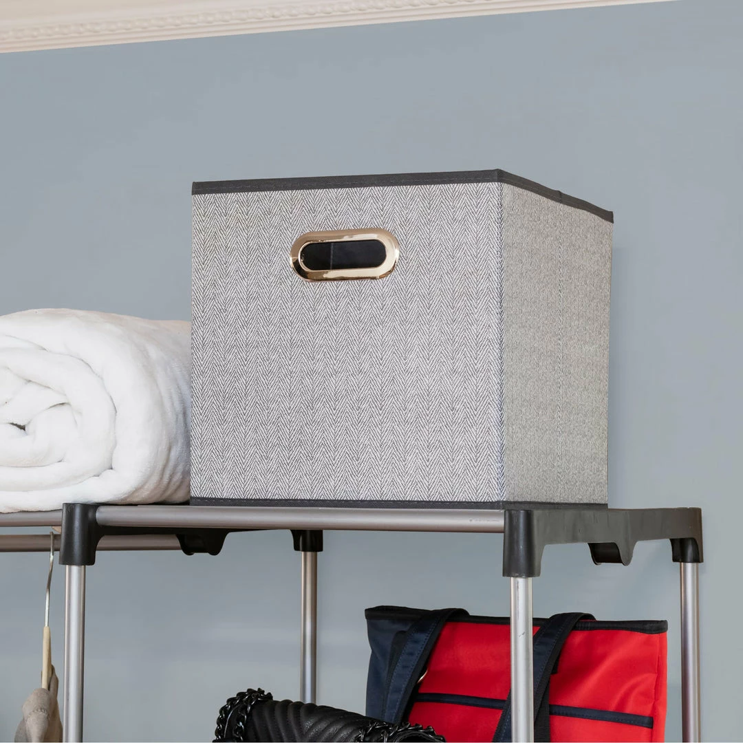 Flash Sale ✔️ Home Basics Herringbone Collapsible and Foldable Non-woven Storage Cube, Grey ⭐ 4 Flash Sale ✔️ Home Basics Herringbone Collapsible and Foldable Non-woven Storage Cube, Grey ⭐ - Image 2