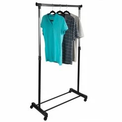 Buy ⭐ Home Basics Single Rail Adjustable Rolling Garment and Wardrobe Organizing Rack, Black 🥰