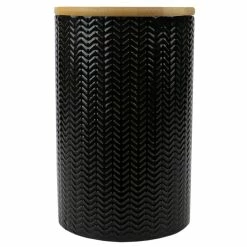 Discount 👍 Home Basics Wave Large Ceramic Canister, Black ⭐