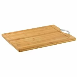 Best Sale 👍 Home Basics 12" x 16" Bamboo Cutting Board with Juice Groove and Stainless Steel Handle 🔥