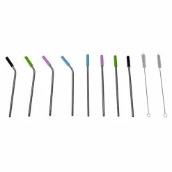 Cheap 💯 Home Basics Soft Silicone Tip Stainless Steel Straw Set, Multi-color, (Pack of 10) ❤️