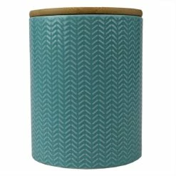 Deals 🤩 Home Basics Wave Medium Ceramic Canister, Turquoise 🌟