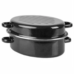Outlet 😀 Home Basics Deep Oval Natural Non-Stick 12” Enameled Carbon Steel Roaster Pan with Lid, Black 👍 -Home Basics Sales eb65e3c332e5415297b52ec3a99ddd42 1080x