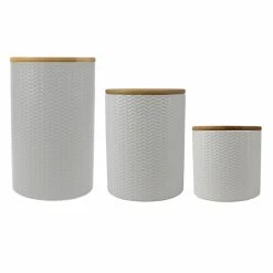 Best reviews of ✔️ Home Basics Wave 3 Piece Ceramic Canister Set With Bamboo Tops, White 💯