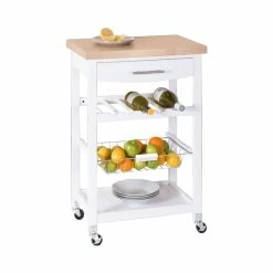 Promo ๐ Home Basics 4 Tier Kitchen Trolley with Wood Top, White โญ