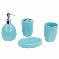 Promo ๐ Home Basics 4 Piece Bath Accessory Set, Turquoise โ๏ธ