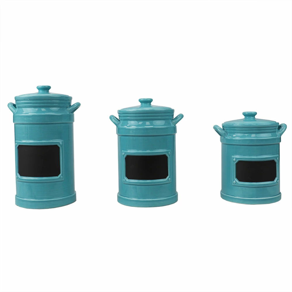 Budget 👏 Home Basics 3 Piece Ceramic Canisters with Chalkboard Labels, Turquoise 🌟 4 Budget 👏 Home Basics 3 Piece Ceramic Canisters with Chalkboard Labels, Turquoise 🌟 - Image 2
