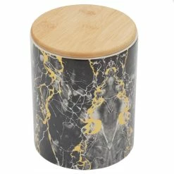 Cheapest 🤩 Home Basics Marble Like Medium Ceramic Canister with Bamboo Top, Black 🤩