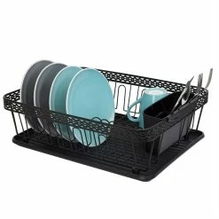 Promo ⌛ Home Basics 3 Piece Decorative Wire Steel Dish Rack, Black ❤️