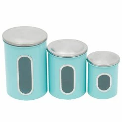 Deals ⌛ Home Basics 3 Piece Stainless Steel Top Canisters with Windows, Turquoise ❤️
