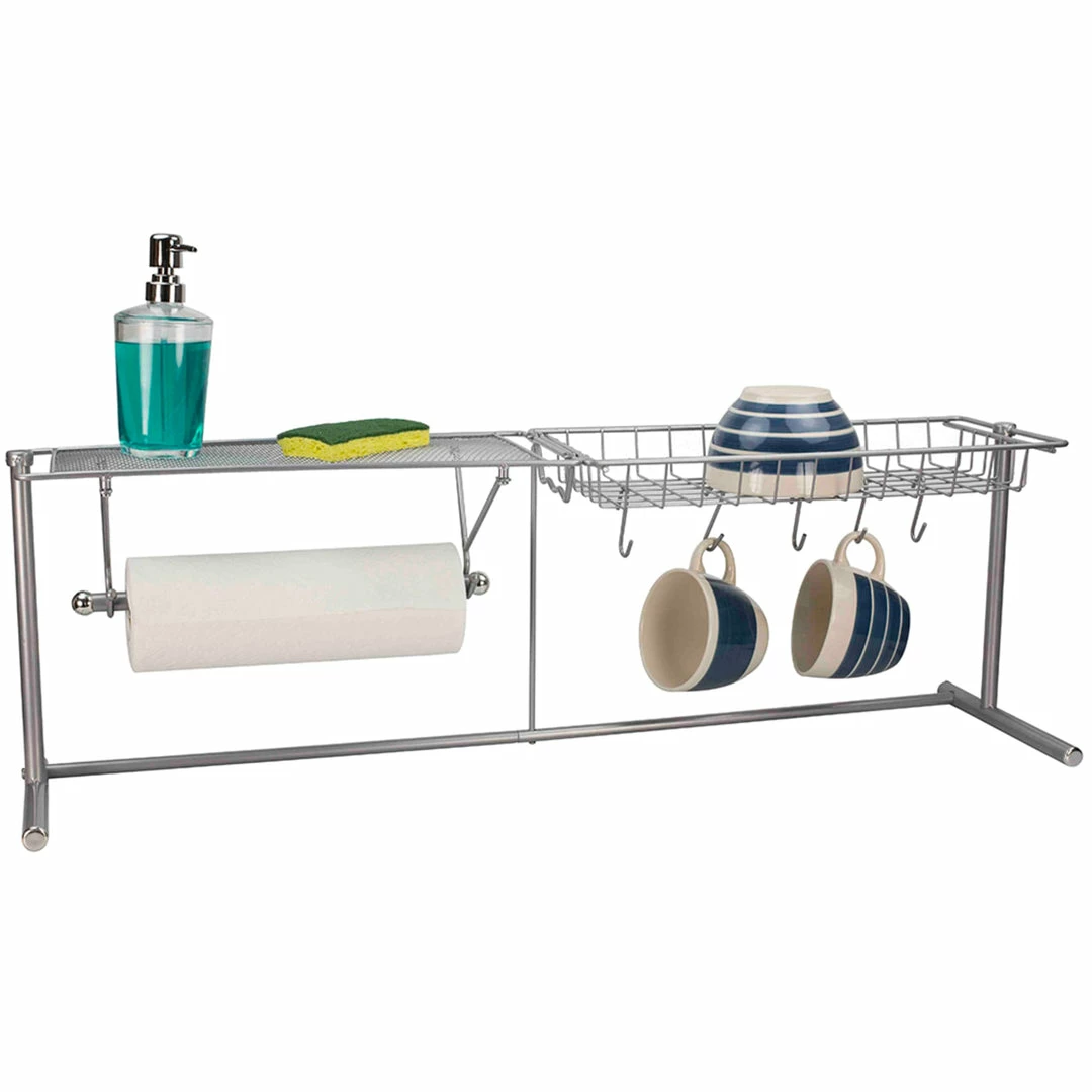 Outlet ⭐ Home Basics Over the Sink Counter Kitchen Station, Chrome ✨ 3 Outlet ⭐ Home Basics Over the Sink Counter Kitchen Station, Chrome ✨