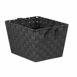 Brand new 🎁 Home Basics Multi-Purpose Stackable Medium Woven Strap Open Bin with Cut-Out Handles, Black 😉